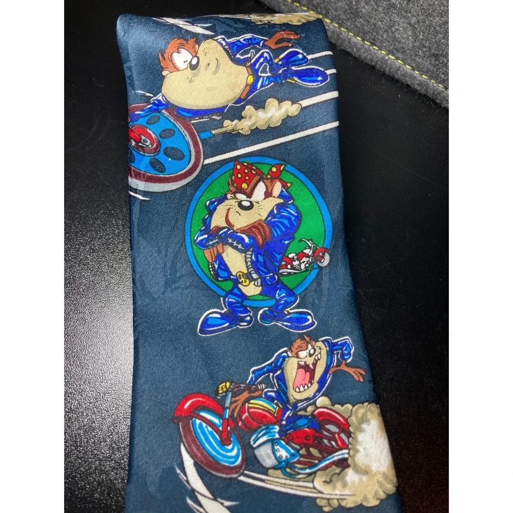 Vintage 1993 Looney Tunes Tasmanian Devil Taz Biker Motorcycle‎ Polyester Tie